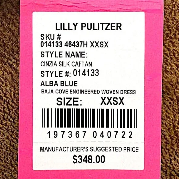 Lilly Pulitzer Cinzia Silk Caftan in Alba Blue/Baja Cove NWT - Size XXS/X-Small - Picture 7 of 7
